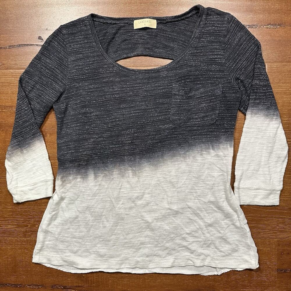 Language Top Womens S Gray Ombre Shirt 3/4 Sleeve Made In USA Chic Glam City